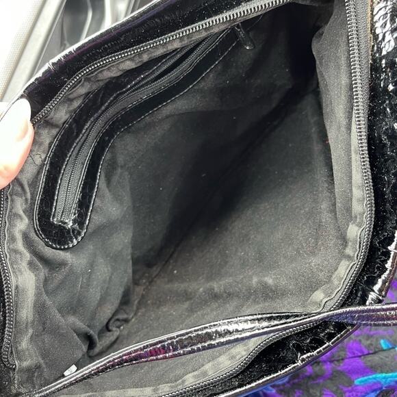 Vintage 80s LARGE Black Vinyl Textured Crocodile Print Evening Bag by Brio 11 - Picture 6 of 6